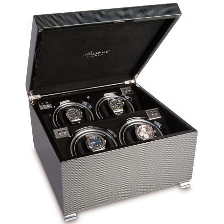 Quad Automatic Watch Winder Box W374 Rapport Vogue Carbon Fiber