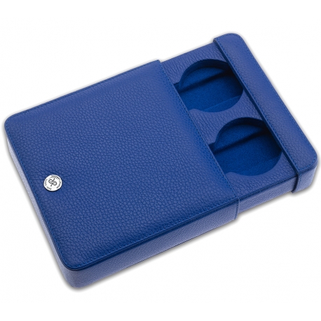 Double Watch Slipcase Travel Box D173 Rapport Blue Leather