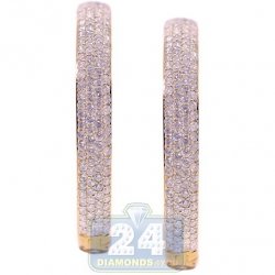 14K Yellow Gold 7.83 ct Diamond Pave Round Hoop Womens Earrings