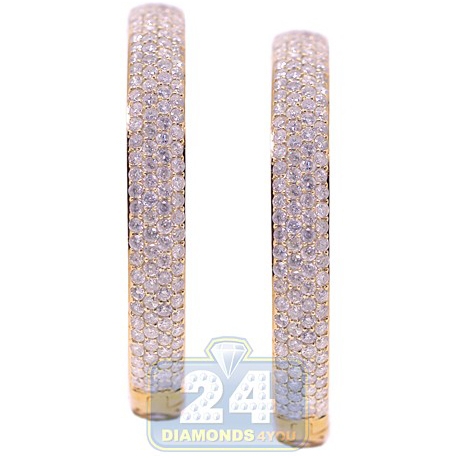 Womens Diamond Pave Round Hoop Earrings 14K Yellow Gold 7.83 ct