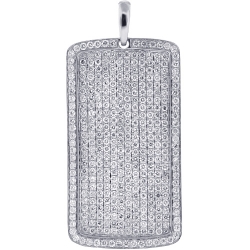 14K White Gold 6.86 ct Diamond Mens Dog Tag Pendant