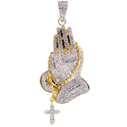 10K Yellow Gold 5.00 ct Diamond Praying Hands Mens Pendant