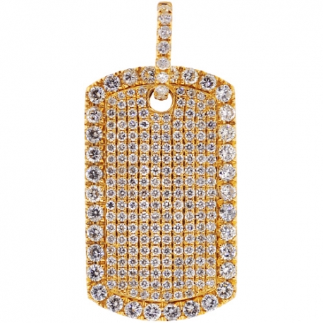 Mens Diamond Dog Tag ID Pendant 14K Yellow Gold 4.80 Carat
