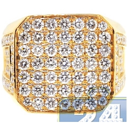 14K Yellow Gold 5.46 ct Diamond Octagon Signet Mens Ring