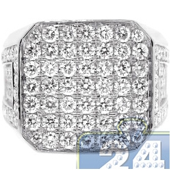 Mens Genuine Diamond Octagon Signet Ring 14K White Gold 5.44ct