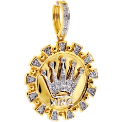 Mens Diamond King Crown Medallion Pendant 14K Yellow Gold .28ct