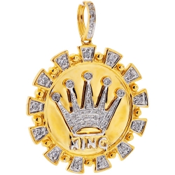 14K Yellow Gold 0.49 ct Diamond King Crown Mens Pendant