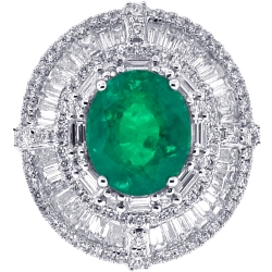 Womens Emerald Diamond Oval Shape Ring 18K White Gold 11.57 ct