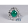 Womens Emerald Diamond Oval Shape Ring 18K White Gold 11.57 ct