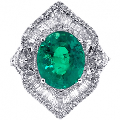 Womens Emerald Diamond Spades Ring 18K White Gold 6.44 ct