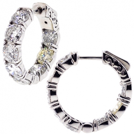 Womens Diamond Round Hoop Earrings 18K White Gold 7.50 ct
