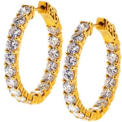 18K Yellow Gold 5.23 ct Diamond Womens Round Hoop Earrings