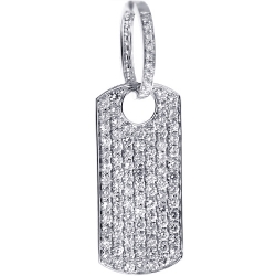 Mens Iced Out Diamond Dog Tag ID Pendant 14K White Gold 3.96 ct