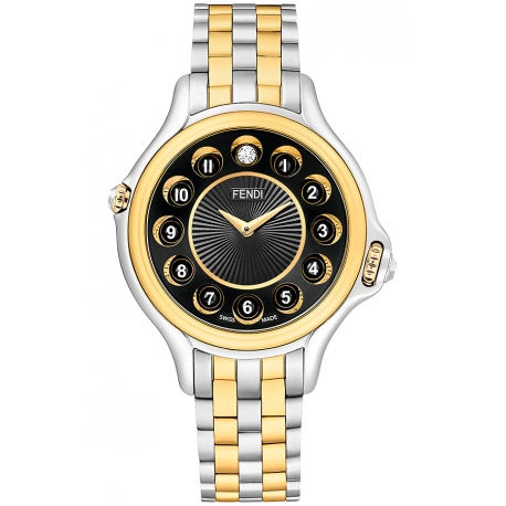F107131000T07 Fendi Crazy Carats Black Dial Two Tone Watch 38mm