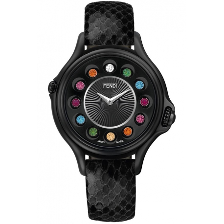 F110031011T05 Fendi Crazy Carats Black Case Leather Watch 38mm