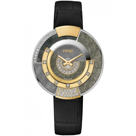 F511031511H2 Fendi Policromia Diamond Watch Gold Obsidian 38mm