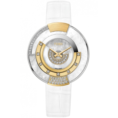 F511034541H2 Fendi Policromia Diamond Watch 18K Gold Pearl 38mm