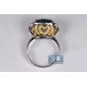 18K Two Tone Gold 6.10 ct Blue Topaz Diamond Womens Ring