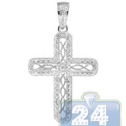 14K White Gold 0.25 ct Diamond Filigree Cross Womens Pendant