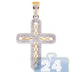 14K Yellow Gold 0.26 ct Diamond Filigree Cross Womens Pendant