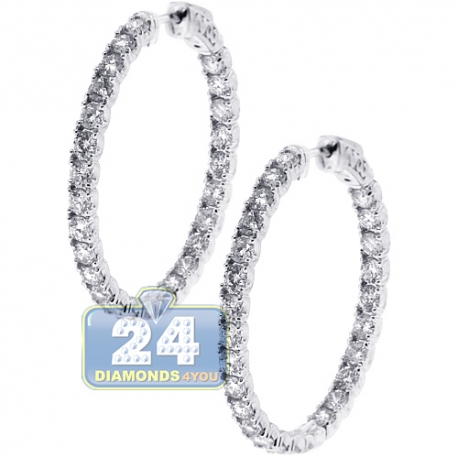 Womens Inside Out Diamond Hoop Earrings 18K White Gold 4.81 ct