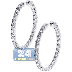 18K White Gold 4.81 ct Inside Out Diamond Womens Hoop Earrings