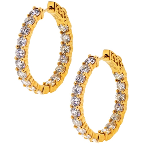 Womens Inside Out Diamond Hoop Earrings 18K Yellow Gold 5.22 ct