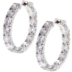 Womens Inside Out Diamond Round Hoop Earrings 18K Gold 12.65 ct