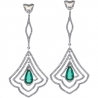 Womens Emerald Diamond Dangle Earrings 18K White Gold 5.27 ct