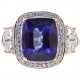18K Yellow Gold 6.03 ct Blue Sapphire Diamond Womens Ring