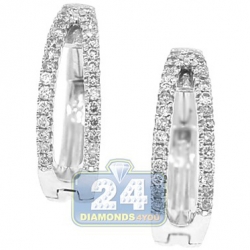 Womens Diamond Double Round Hoop Earrings 14K White Gold 0.44 ct