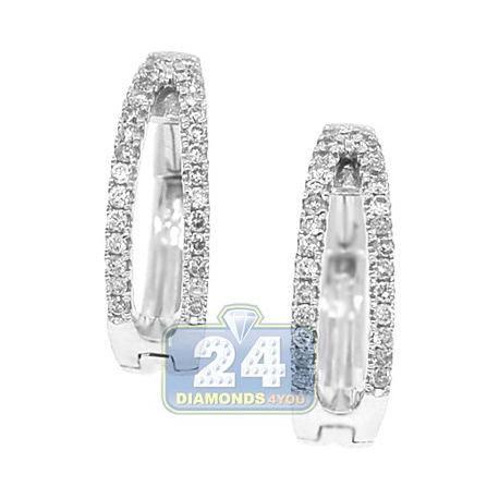Womens Diamond Double Round Hoop Earrings 14K White Gold 0.44 ct