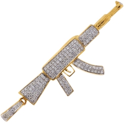 14K Yellow Gold 1.08 ct Diamond AK-47 Rifle Gun Pendant