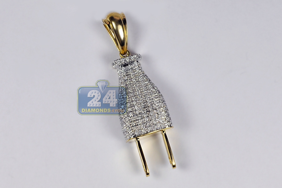 Mens Diamond 3D Wall Plug Pendant 10K Yellow Gold 0.66 Carat