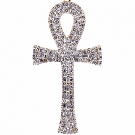 Mens Diamond Key Life Ankh Cross Pendant 10K Yellow Gold 1.12ct