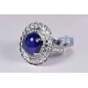 18K White Gold 9.58 ct Cabochon Blue Sapphire Diamond Ring