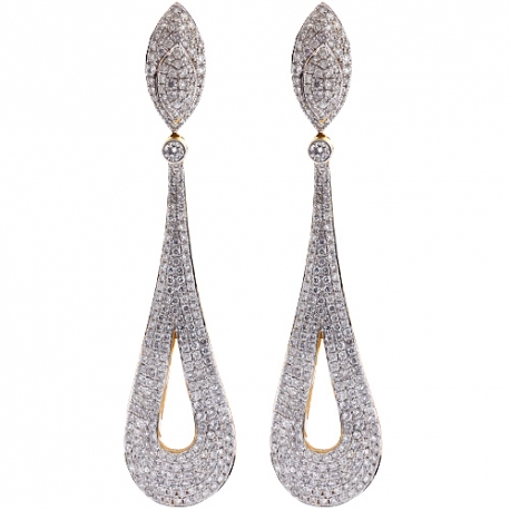 Womens Diamond Dangle Earrings 14K Yellow Gold 5.75 ct 3 inch