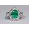 18K White Gold 4.45 ct Emerald Diamond Womens Halo Ring
