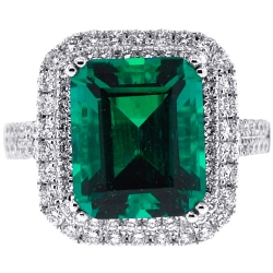 18K White Gold 6.76 ct Octagon Emerald Diamond Halo Ring