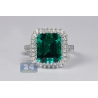 18K White Gold 6.76 ct Octagon Emerald Diamond Womens Halo Ring