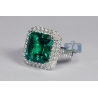18K White Gold 6.76 ct Octagon Emerald Diamond Womens Halo Ring