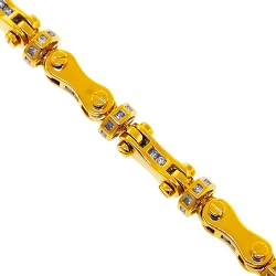 Mens Diamond Bullet Link Bracelet 14K Yellow Gold 2.58 ct 8mm 9.25"