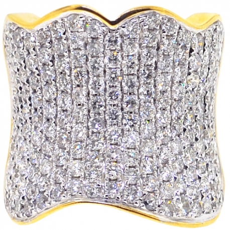 14K Yellow Gold 4.30 ct Diamond Womens Wide Wave Ring