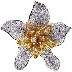 14K Two Tone Gold 1.95 ct Diamond Lily Flower Ring
