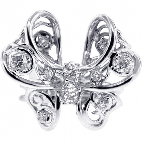 14K White Gold 0.90 ct Diamond Womens Butterfly Ring