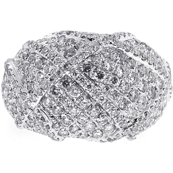14K White Gold 3.04 ct Diamond Womens Lined Dome Ring