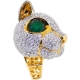 18K Yellow Gold 7.14 ct Diamond Emerald Womens Cat Ring