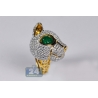18K Yellow Gold 7.14 ct Diamond Emerald Womens Cat Ring