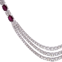 18K White Gold 15.61 ct Ruby Diamond Layered Tennis Necklace