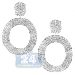 14K White Gold 8.14 ct Diamond Womens Waved Oval Earrings